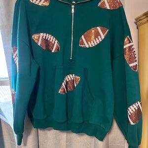 Green Hoodie with Sequin Footballs